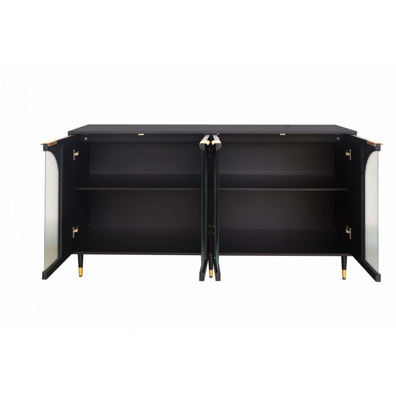 4 Glass Doors Sideboard Buffet Server Cabinet Storage Cabinet, Black