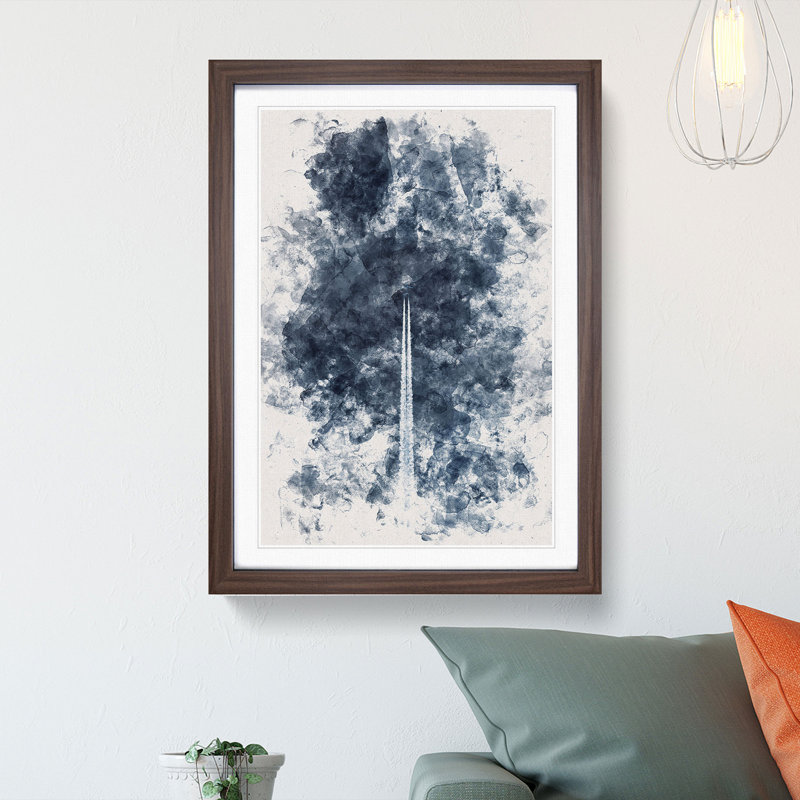 Contrails From The Airplane Watercolour - Picture Frame Graphic Art, 33cm H x 24cm W x 2cm D, Walnut Framed