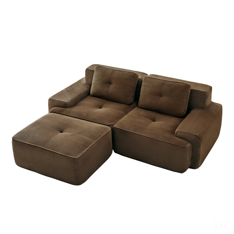 82 Inch Modern L-Shaped Modular Sectional Sofa With Corduroy Fabric, Deep Seating, Movable Ottoman, And Anti-Slip Design For Living Room