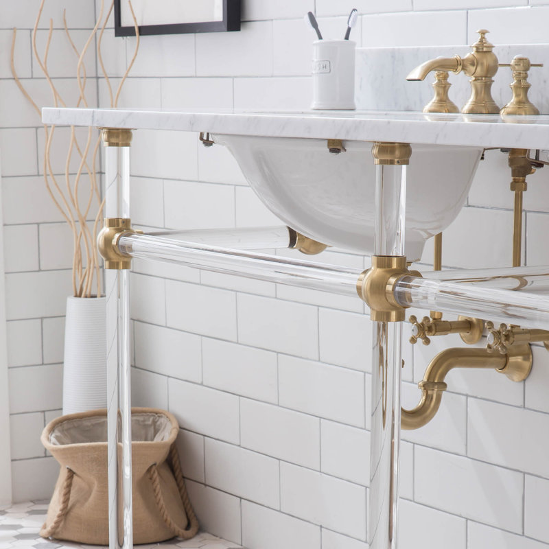Empire Stone Oval Console Bathroom Sink with Faucet and Overflow, Satin Brass