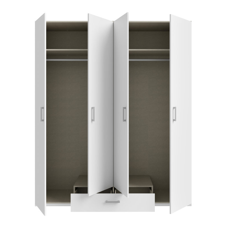 Sugata 4 Door White Wardobe with clothes rail, 178cm W x 211cm H x 54cm D, White, 178cm W x 211cm H x 54cm D