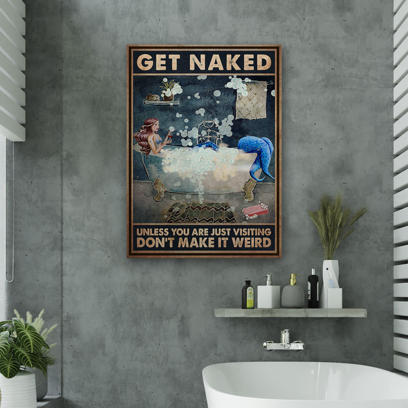 «Blue Octopus Girl» - Toile nue, toile tendue - décor d'illustrations de salle de bain et de lessive, décor de salle de bain bleu et blanc