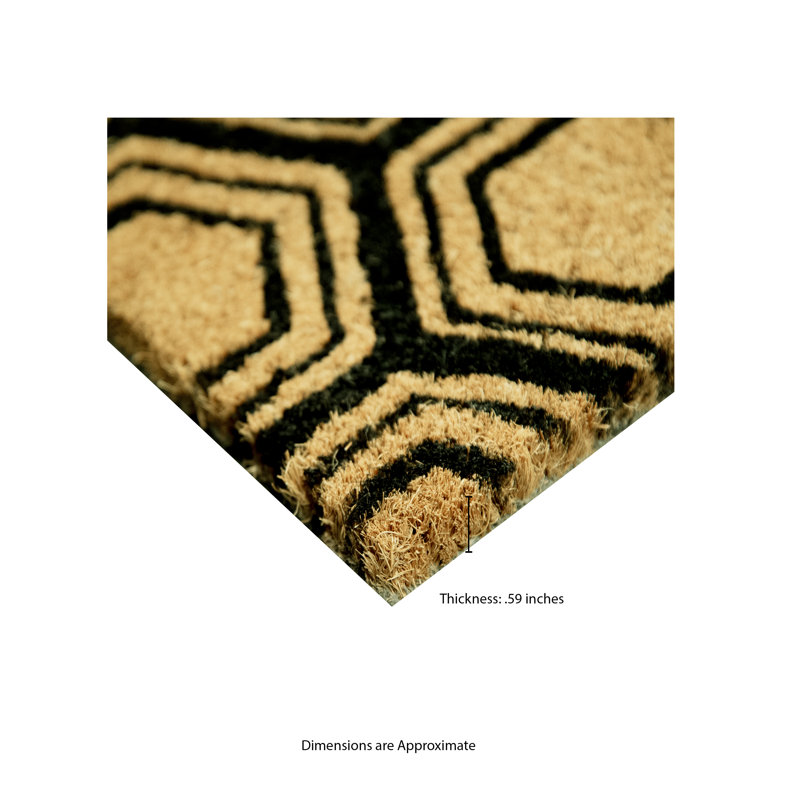 Clara Black Hexagon Non-Slip Outdoor Coir Doormat, 18" W x 30" L