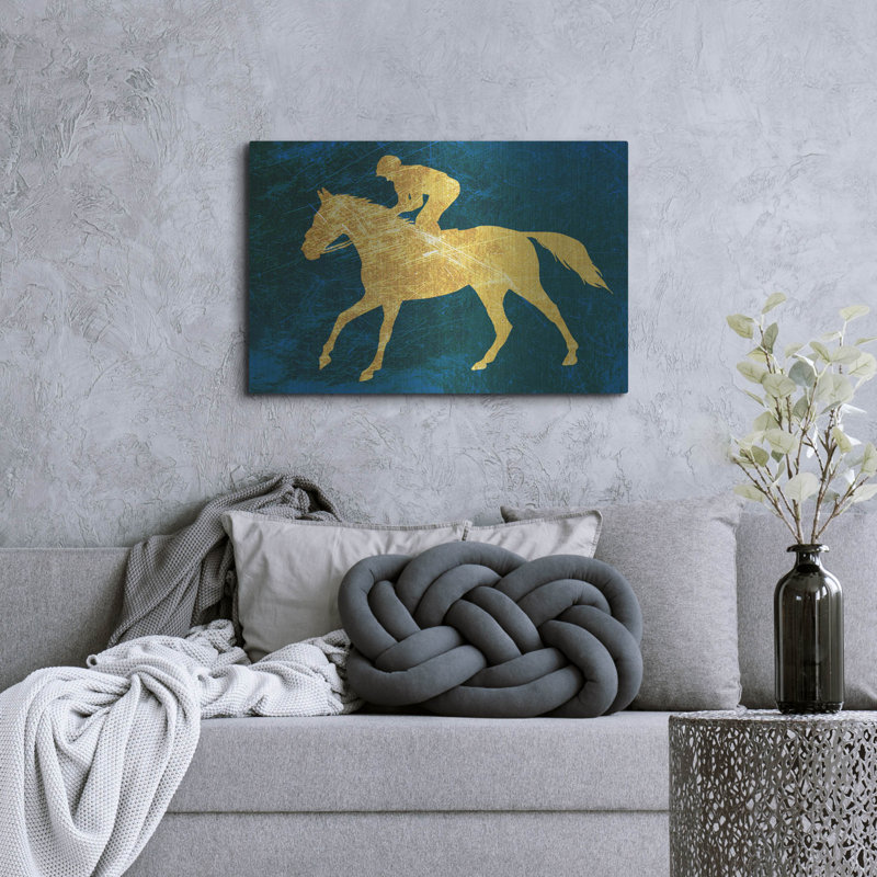 «Gold Jockey On Blue» par Irena Orlov, H 24 po x l 36 po