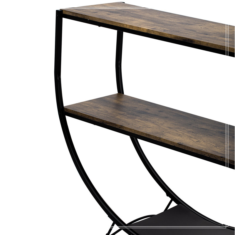 Rustic Industrial Design Demilune Shape Textured Metal Distressed Wood Console Table, Distressed Brown