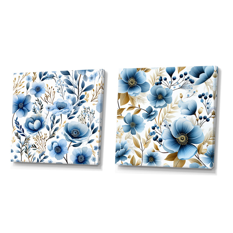Wrentham - Floral Wall Art Living Room Set Of 2, Wrapped Canvas, 16" H x 33" W x 1" D