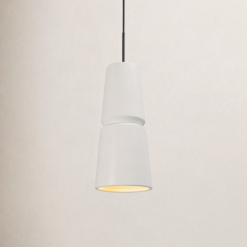 Logan 1-Light Dimmable Ceramic Cone Pendant, 13.5" H x 6" W x 6" D, Bisque, Antique Brass