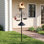 Support pour nichoir à 4 crochets, poteau en métal noir pour oiseaux avec plateau, hauteur réglable de 44 à 92 po, diamètre de 25 mm