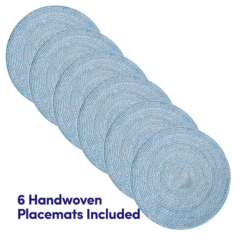 Ensemble de 6 napperons ronds en coton deux tons 15 po, Bleu