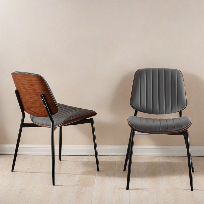 Ensemble de 2 chaises de salle à manger de style Mid-Century avec pieds en métal et pieds réglables pour la salle à manger