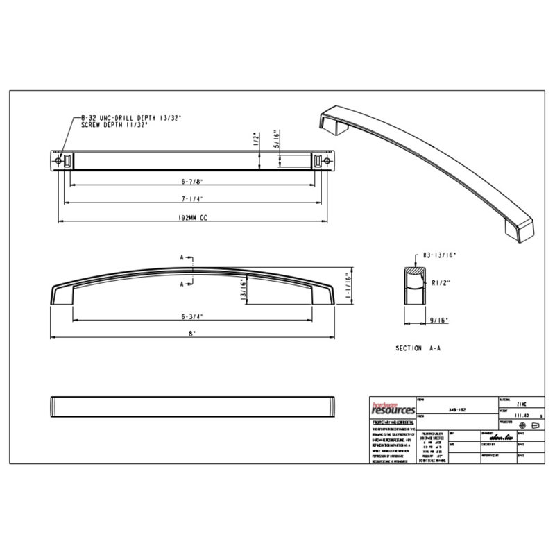 Merrick Bar Pull, Polished Chrome, 7 9/16"