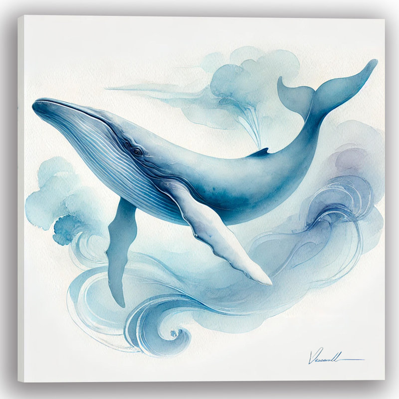 Toile tendue baleine bleue sereine, H 30 po x l 30 po