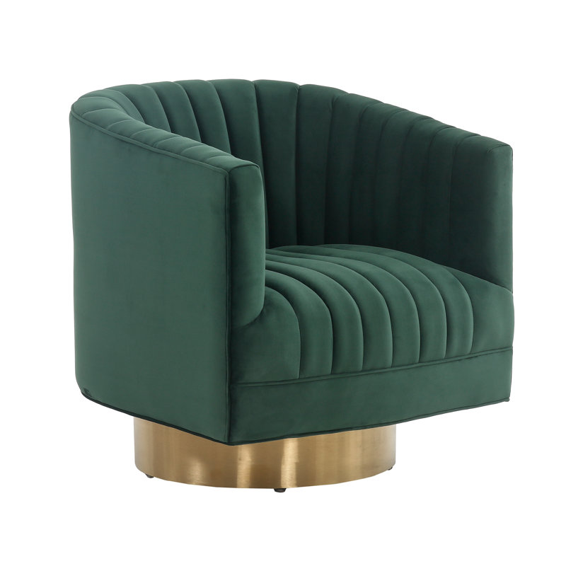 Tetrault Velvet Swivel Barrel Chair, Forest Green