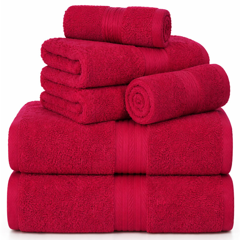 Ensemble de serviettes 100% coton doux et épais Como, Rouge, Ensemble 6 serviettes de bain