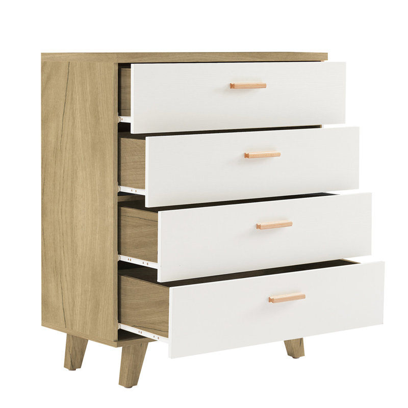 Console à 3 buffets pour le salon, structure en bois massif à finition chêne blanc, capacité de charge de 110 lb, couleur