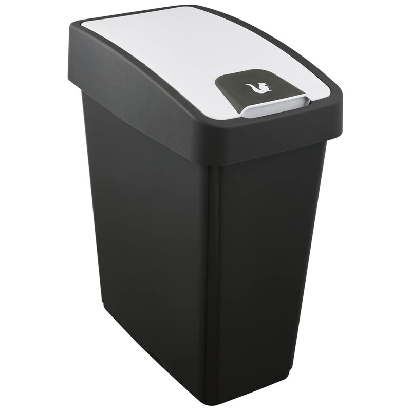 Keeeper waste bin with flip lid, 6.60, 47.50" H x 24" W x 39.50" D, Black/White