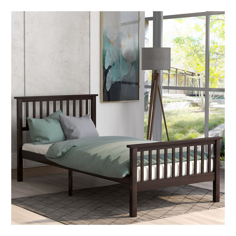 Wood Platform Bed Twin Bed With Headboard And Footboard (Espresso)