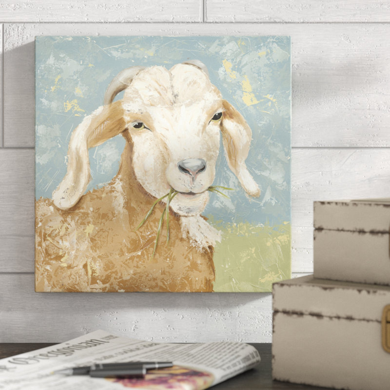 «Farm Life-Brown Goat», peinture sur toile, H 12 po x l 12 po, Toile tendue