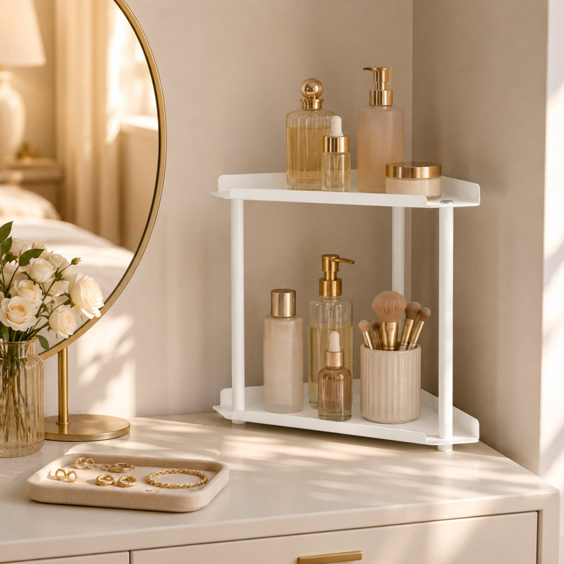 Organisateur de comptoir de salle de bain à 2 niveaux, tablettes de rangement ouvertes