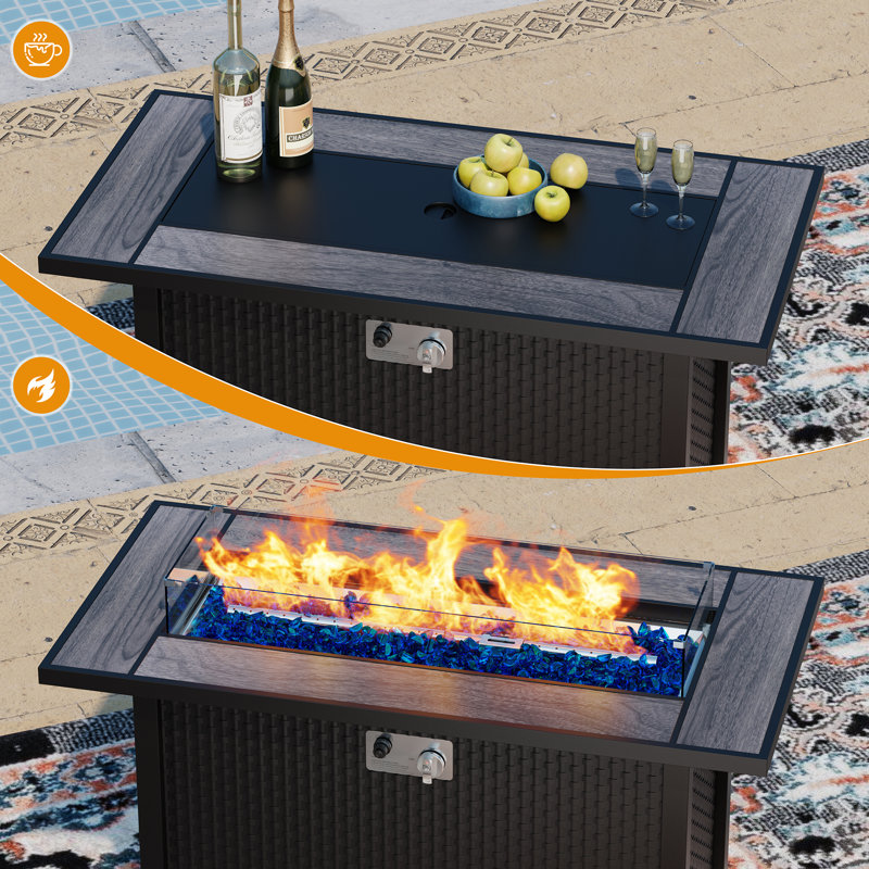  11-Piece Outdoor Furniture Wicker Patio Set with Fire Pit Table, Black, Navy