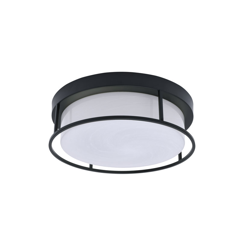 Plafonnier encastré avec verre en marbre blanc, Noir mat, H 5 po x l 16 po x P 16 po