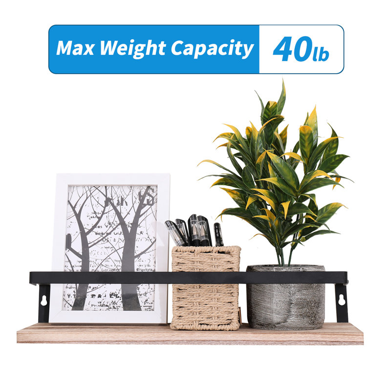 2 tablettes flottantes en bois naturel - Fixation murale avec supports pour chambre à coucher, salon, cuisine, salle de bain 2 tons rustique