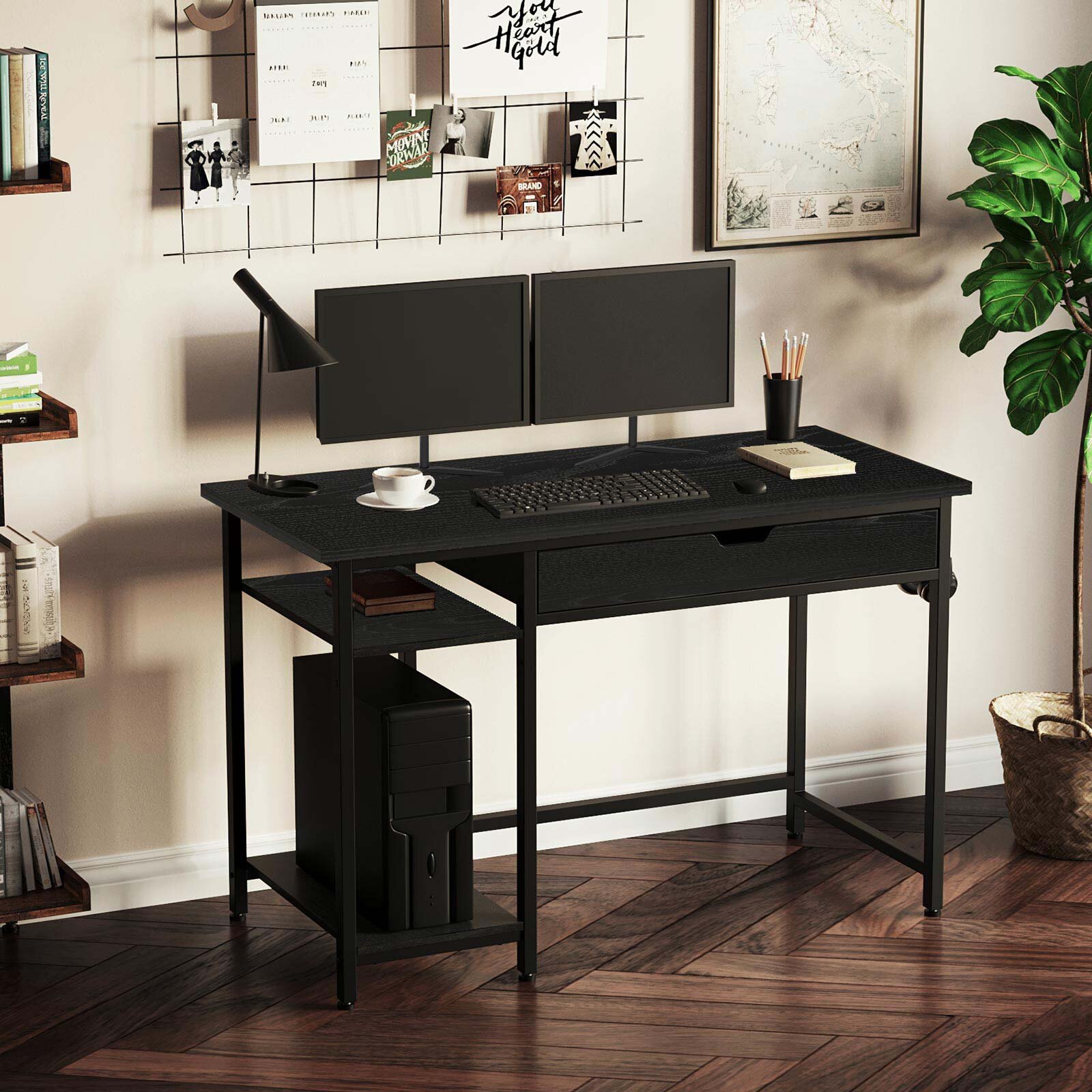 17 Stories Computer Desk with Storage Shelves & Reviews