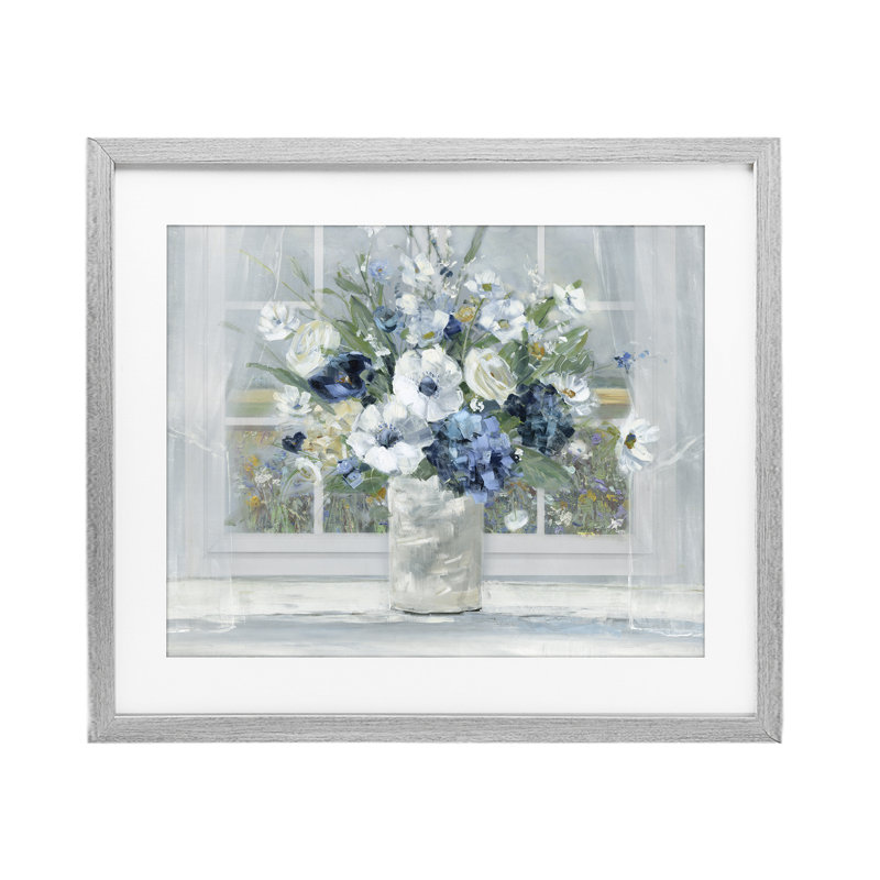 «Blue Hydrangea & Anemone Bouquet», reproduction imprimée sous verre, conception de Sally Swatland, H 17 po x l 21 po