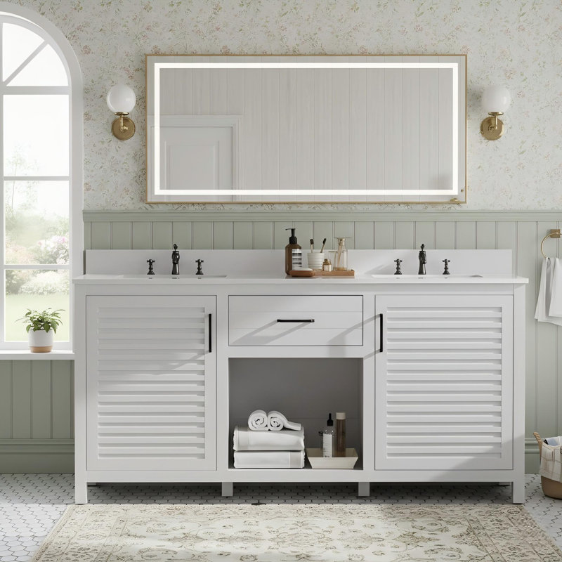 72-Inch White Double Sink Bathroom Vanity, With Quartz Countertop And Ceramic Basin, Pre-Assembled