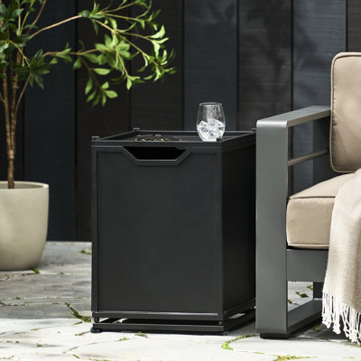 Support de réservoir d'eau extérieur en métal noir mat, table d'appoint au design moderne et structuré, multifonctionnelle, en fer thermolaqué, 40,3 cm de large, 55,6 cm de profondeur, 55,6 cm de hauteur, finition soignée, design simple d'utilisation, X