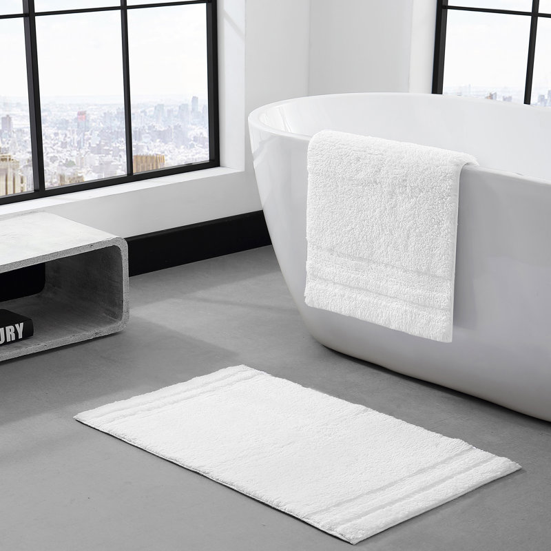 Vera Wang Eden Plush Pile Solid Reversible Cotton White 2 Piece Bath Rug Set, White