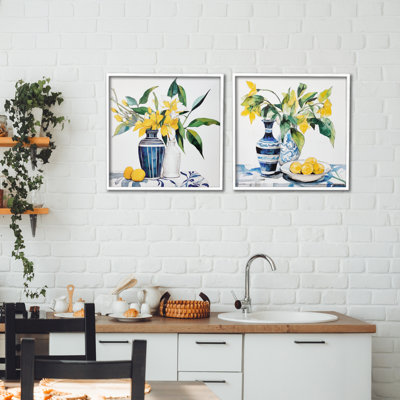 Lemon Blooms Table Setting 2pc Framed Giclee Set, design by Ray Powers
