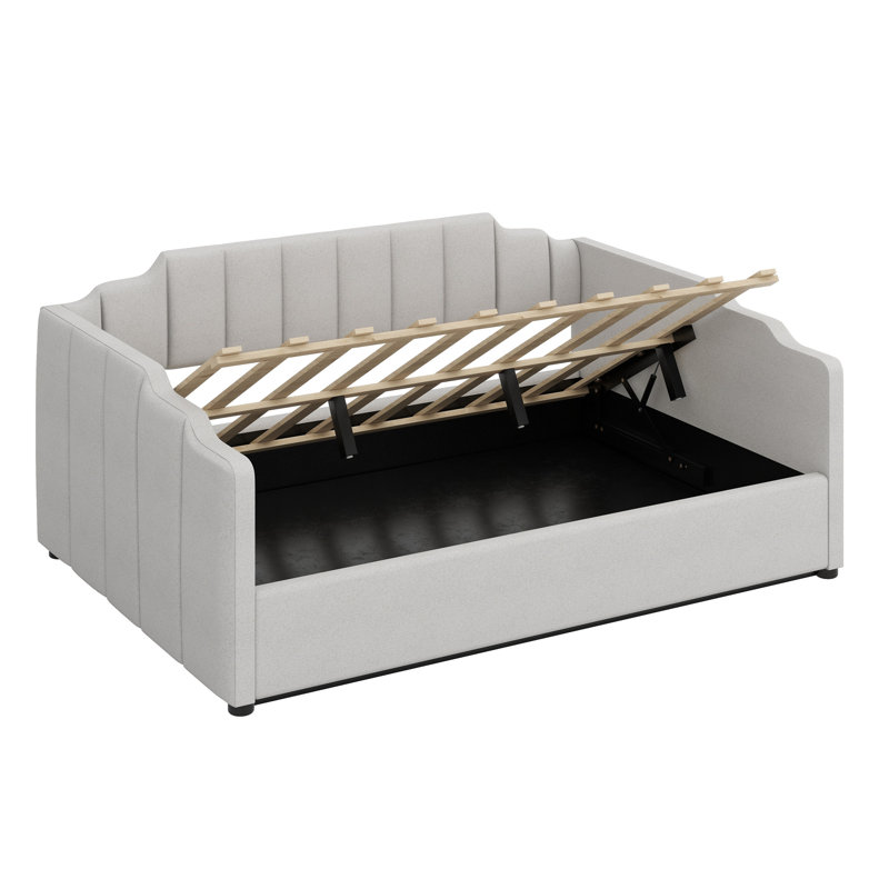 Lit de jour rembourré avec rangement inférieur, Beige