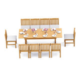 10 Seats 11 Pcs Grade-A Teak Wood Dining Set: 94" Double Extension Mas Rectangle Trestle Leg  Table And 10 Devon Armless Chairs #11DV2100