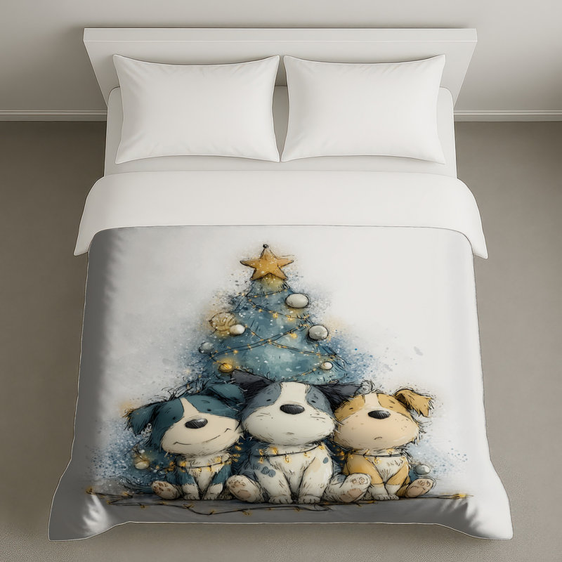 Housses de couette arbre de Noël Three Puppies, Très grand lit