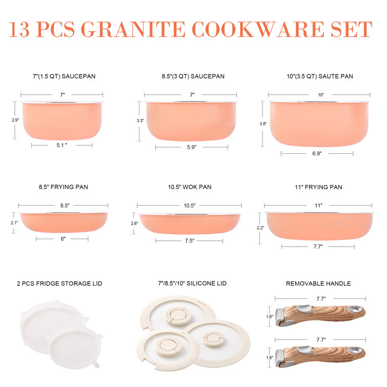 Caannasweis Pots and Pans Set Nonstick, Detachable Handle Cookware Sets,  Stackable Induction Kitchen Cookware with Removable Handle, RV and Camping