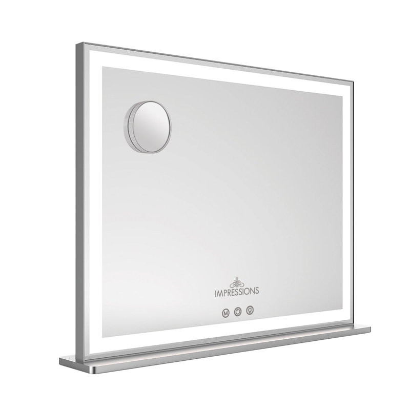 Miroir de maquillage classique à trois tons DEL avec capteur tactile, miroir de table avec loupe 10X, gris