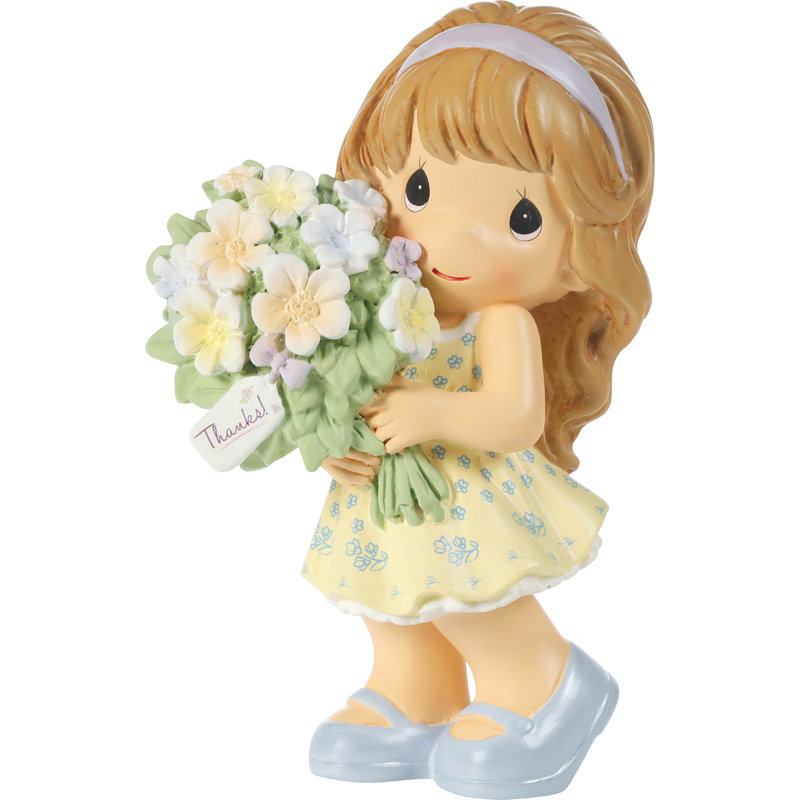 Figurine 4,5 pouces Precious Moments avec un bouquet de fleurs Merci
