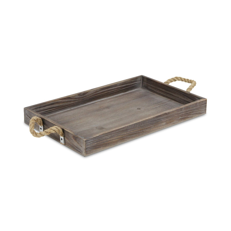 Baltazar Wooden Tray with Rope Handles, Dark Brown