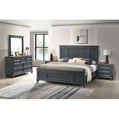 Semaj Wood Bedroom Set With Shiplap Panel King Bed, Dresser, Mirror, and Two Nightstands by Laurel Foundry Modern Farmhouse