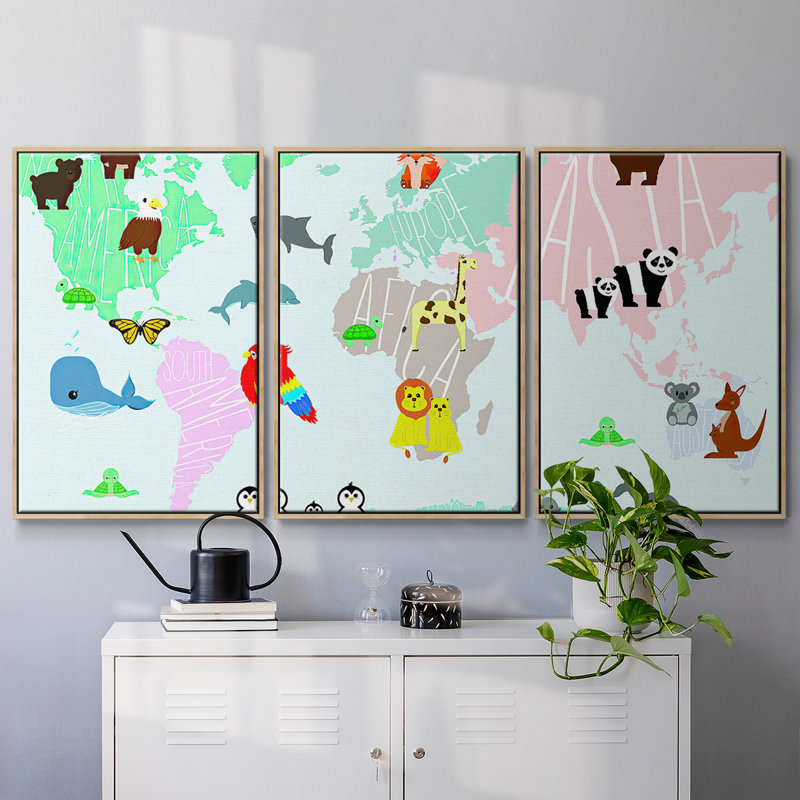 Carte d'animaux 3 pièces, H 24 po x l 48 po x P 2 po, Naturel