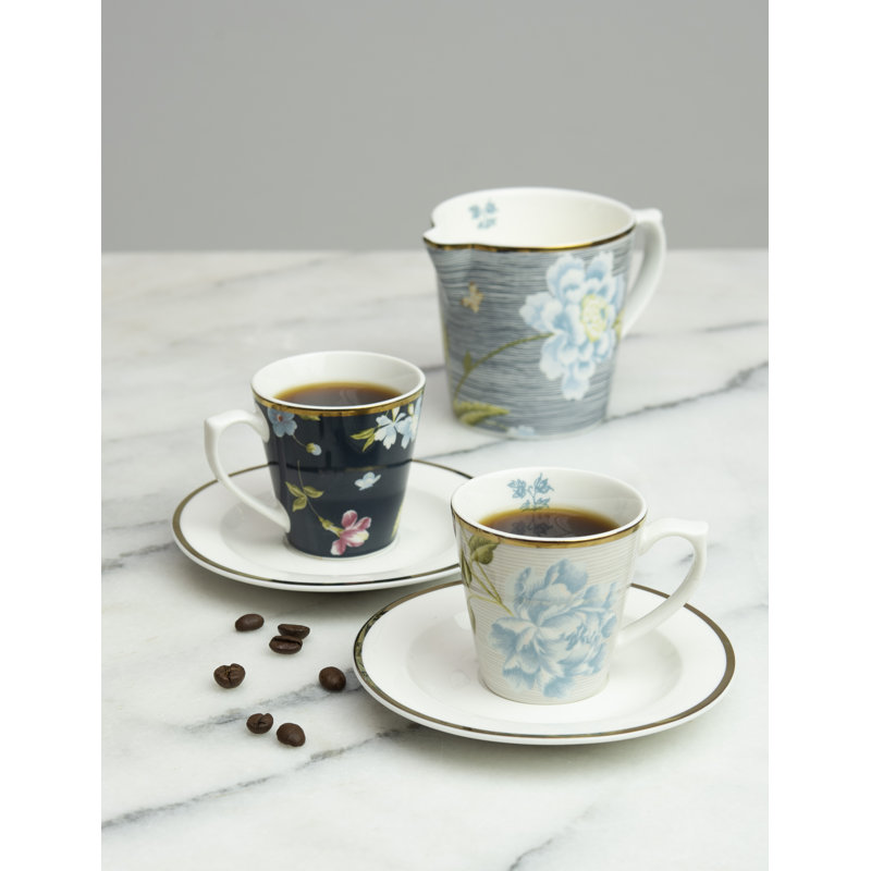 Vintage Blue Floral Porcelain Sugar Bowl and Milk Jug Set
