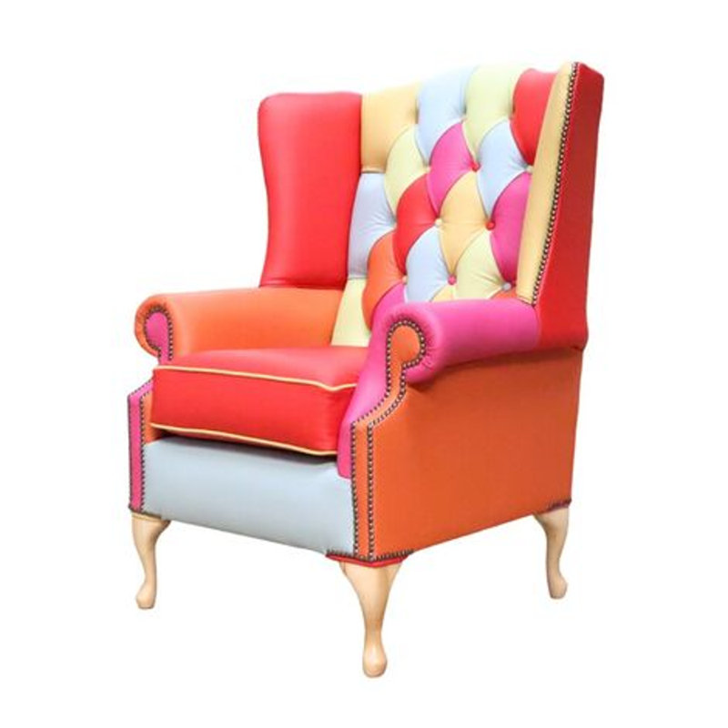 1 Seater Genuine Leather Loveseat, Red/Pink, Natural
