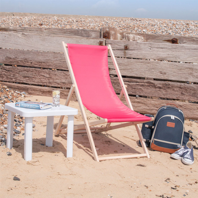 Folding Wooden Deck Chair, Pink