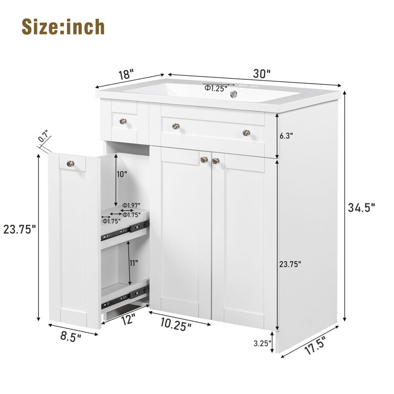 Meuble-lavabo bleu avec lavabo en céramique, Blanc