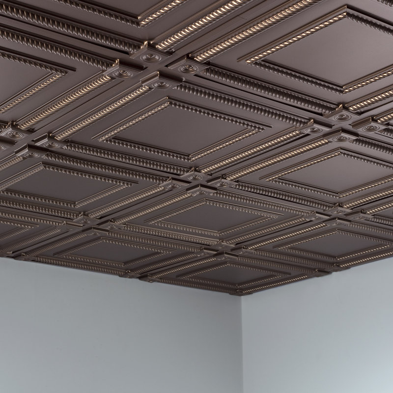 Panneau de plafond décoratif en vinyle 2 pi x 2 pi FASÄDE Coffer, Bronze argent