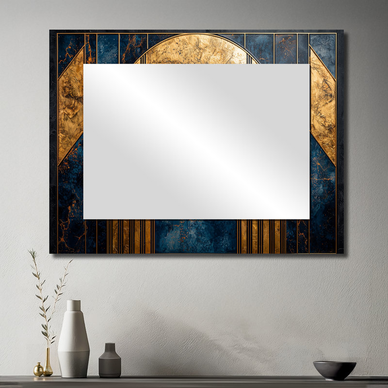Formes géométriques noyer doré - miroir moderne pour décoration murale - imprimé sur métal, 30 po x 40 po