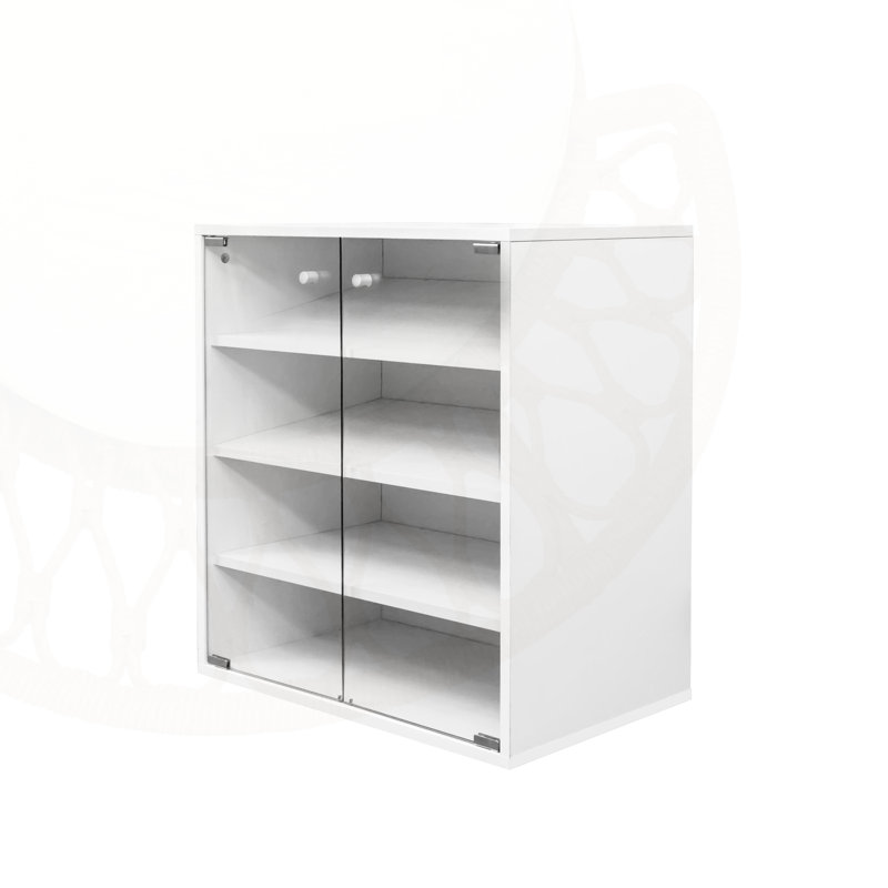 Durable Tempered Glass Shoe Organizer with RGB LED Light and Stackable Design for Efficient Storage and Display, White