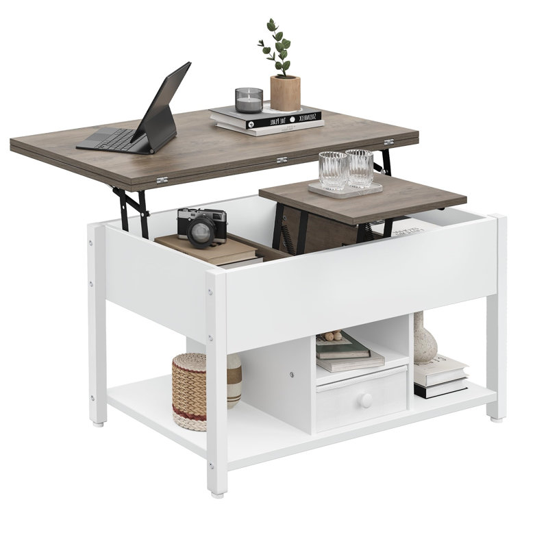 Coffee Table, Grey Top/White Base
