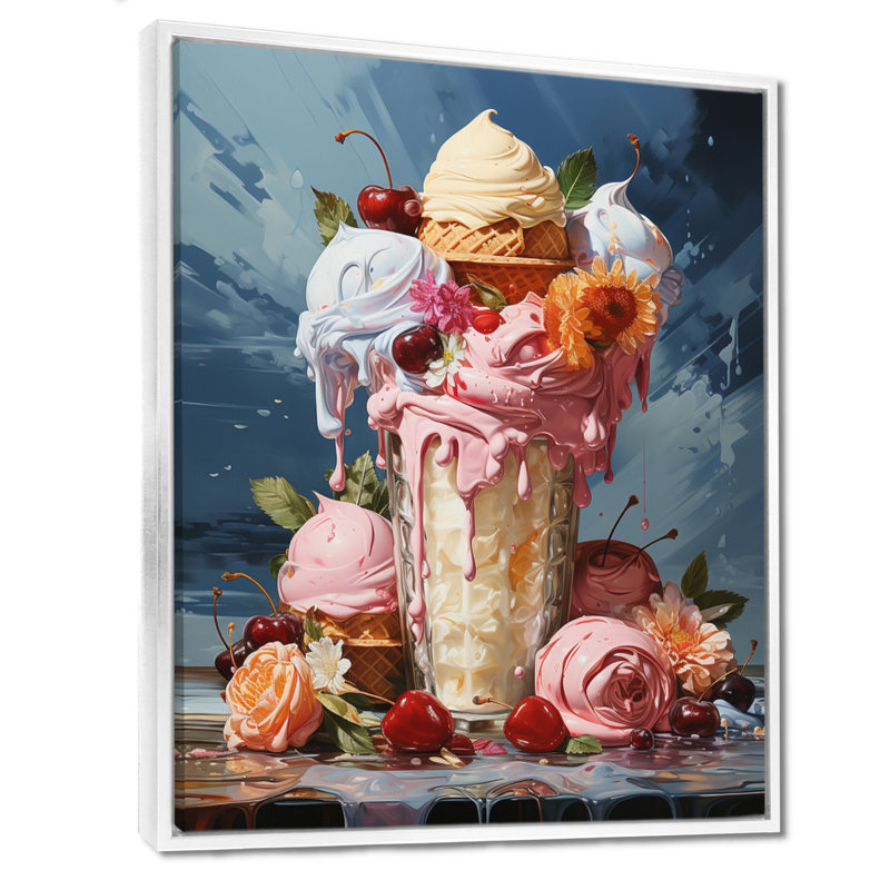 Nourriture, crème glacée alimentaire III - Desserts, art mural, 44" H x 34" W, Cadre flottant blanc